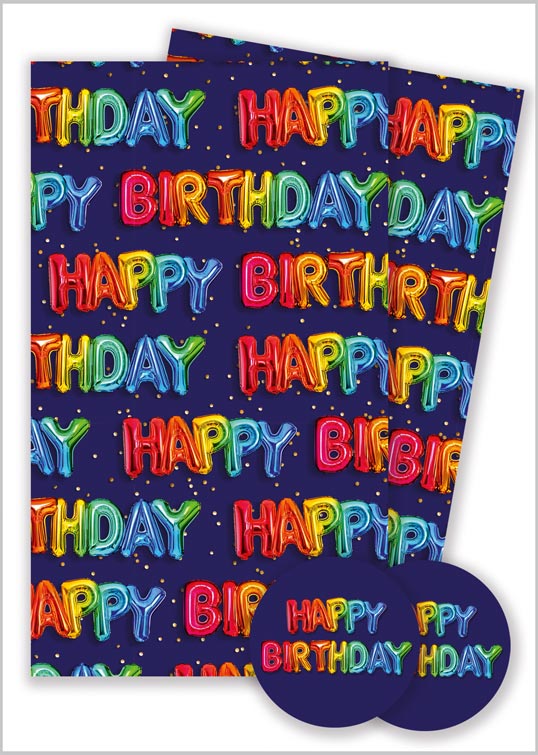 Gift Wrap Pack Rainbow Happy Birthday Balloon