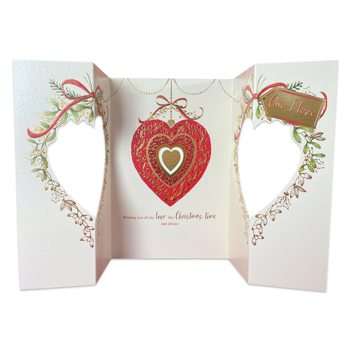 One I Love Decorative Gold Bauble & Mistletoe