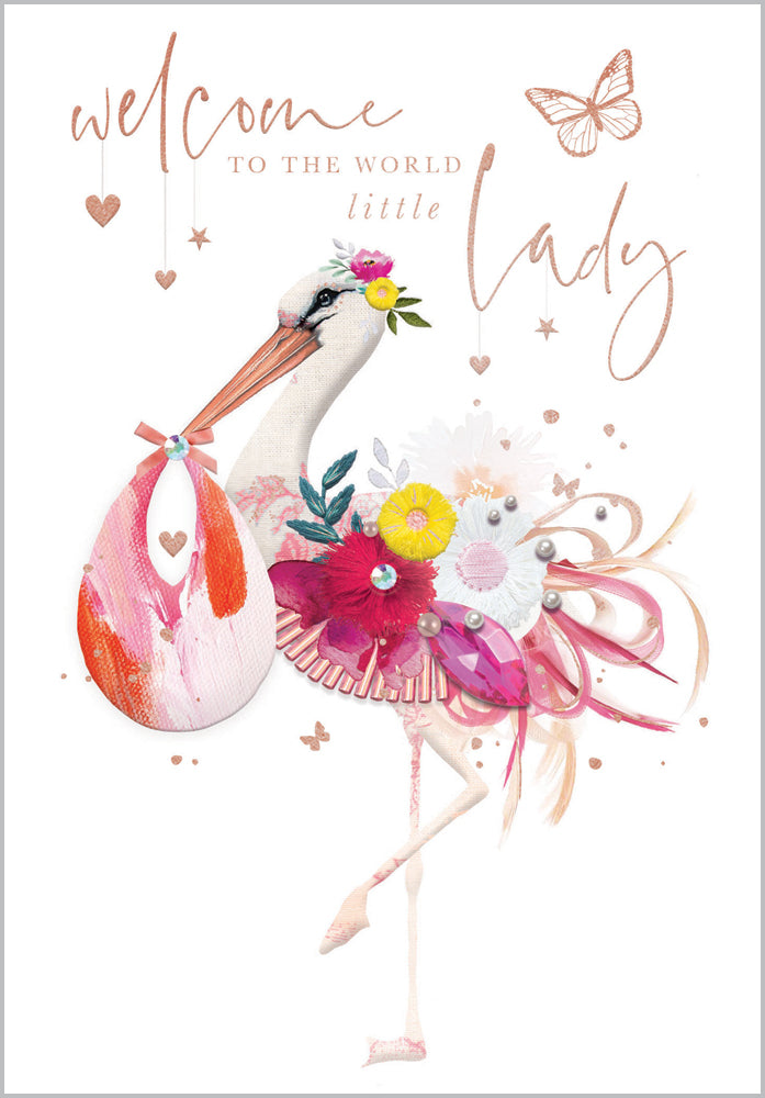 Baby Girl Card - Stork Illustration