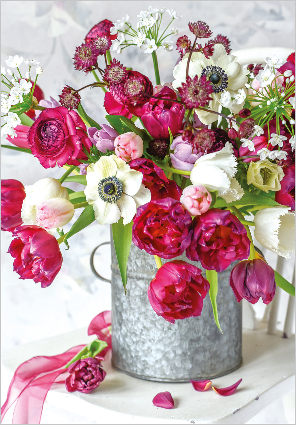 Tulips and Poppies in Galvanised Bucket