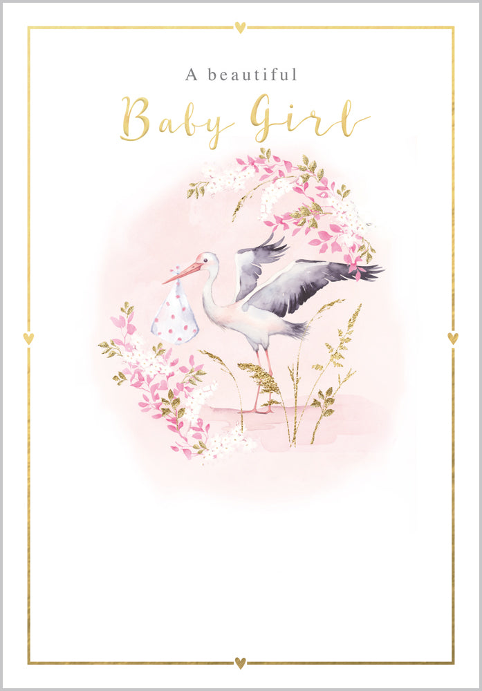 New Baby Girl Card - Stork Design