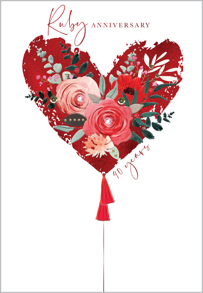 Ruby 40th Anniversary Card - Floral Heart