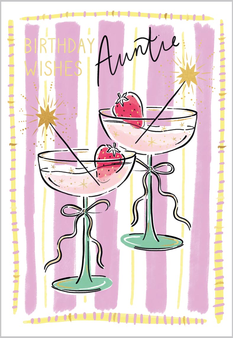 Auntie Birthday Illustrated Champagne Glasses