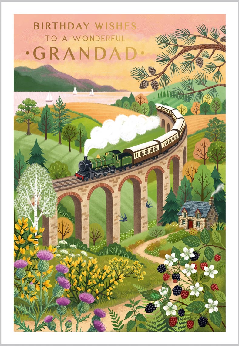 Grandad Birthday Illustrated Railway Scene