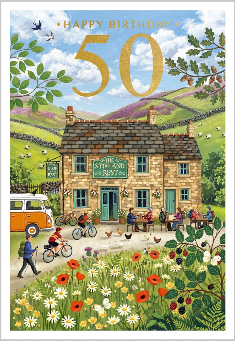 50 Birthday Illustrated Pub Scene