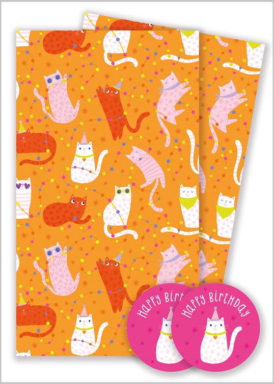 Gift Wrap Pack Birthday Cats