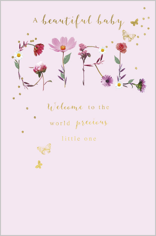 New Baby Girl - Floral Text