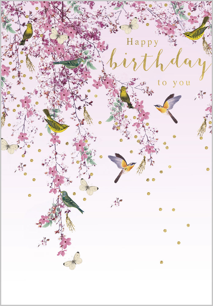 Cascading Blossom & Colourful Birds