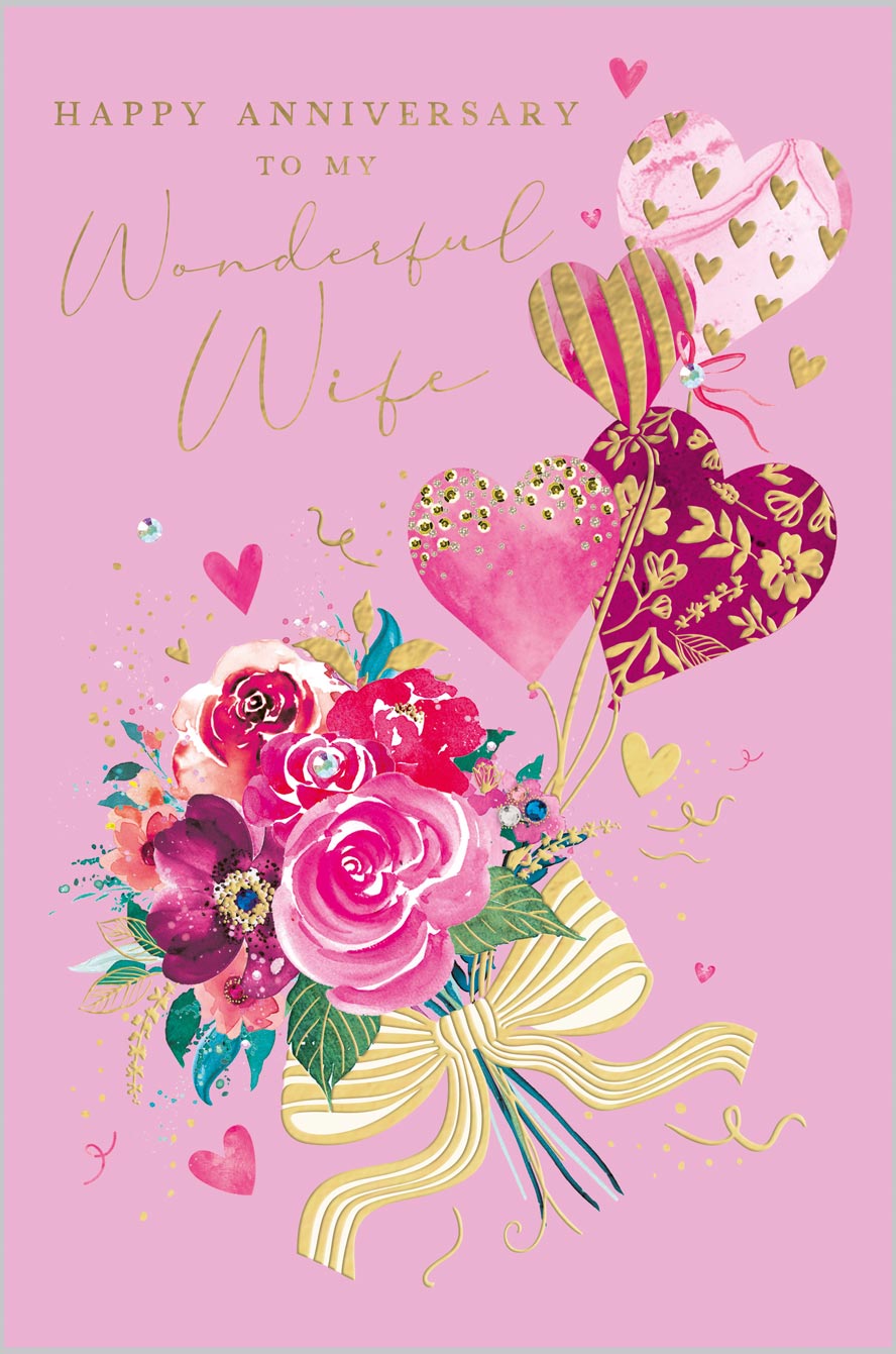 Wife Anniversary Flowers & Heart Balloons