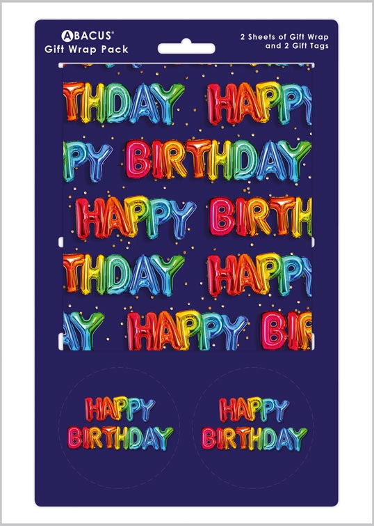 Gift Wrap Pack Rainbow Happy Birthday Balloon