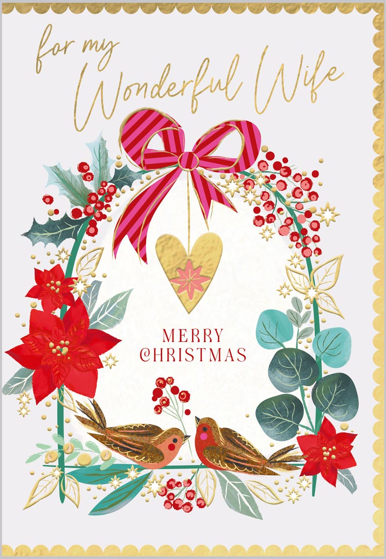 Wife Heart Shaped Wreath & Robins