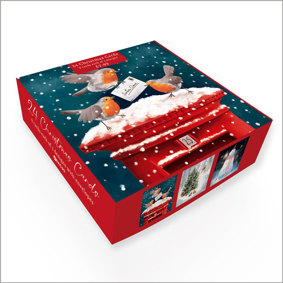 Festive Robins - 24 Christmas Cards, 3 Designs