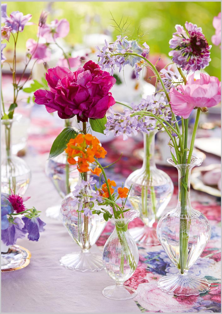 Colourful Garden Blooms in Bud Vases