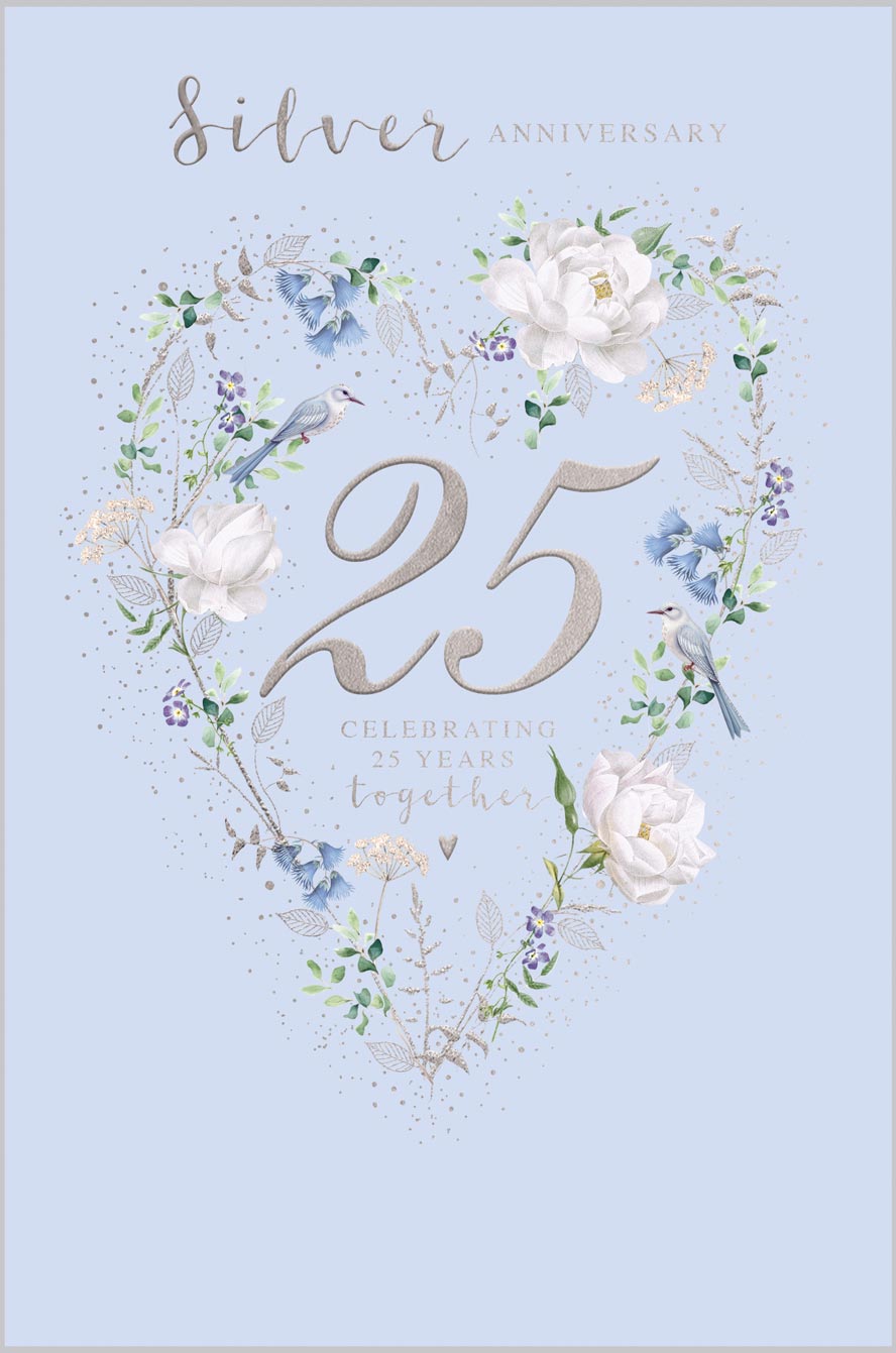 Silver Anniversary Silver Floral Heart