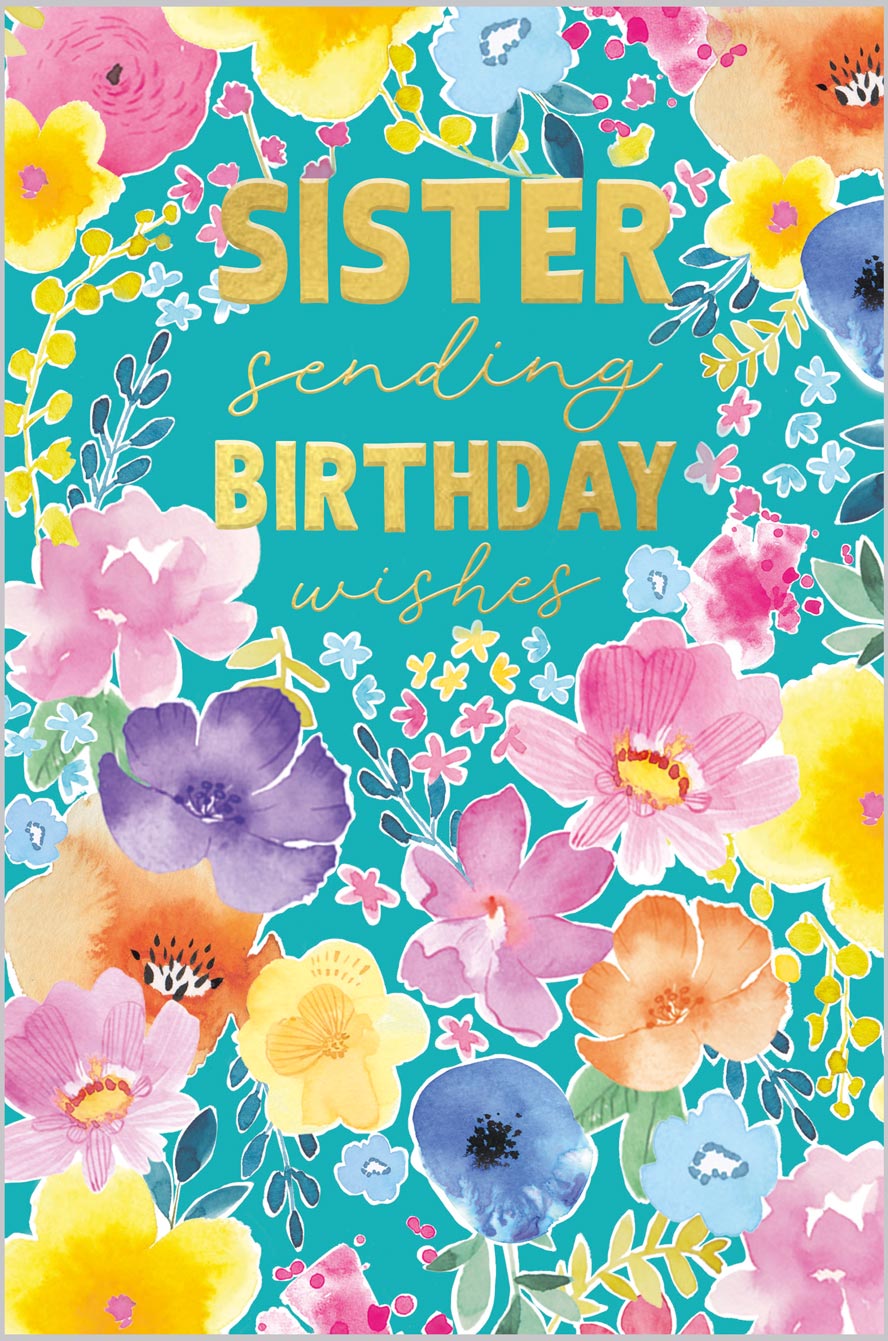 Sister Birthday Illustrated Bright Florals