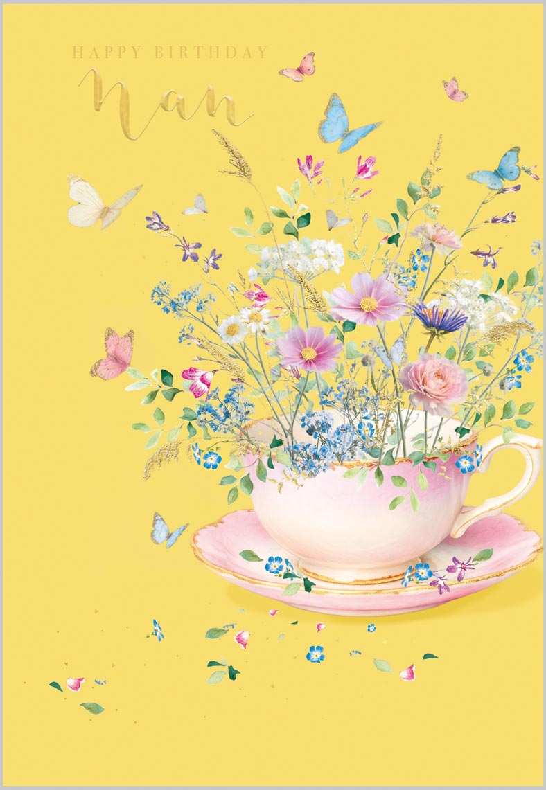 Nan Birthday Illustrated Floral Teacup