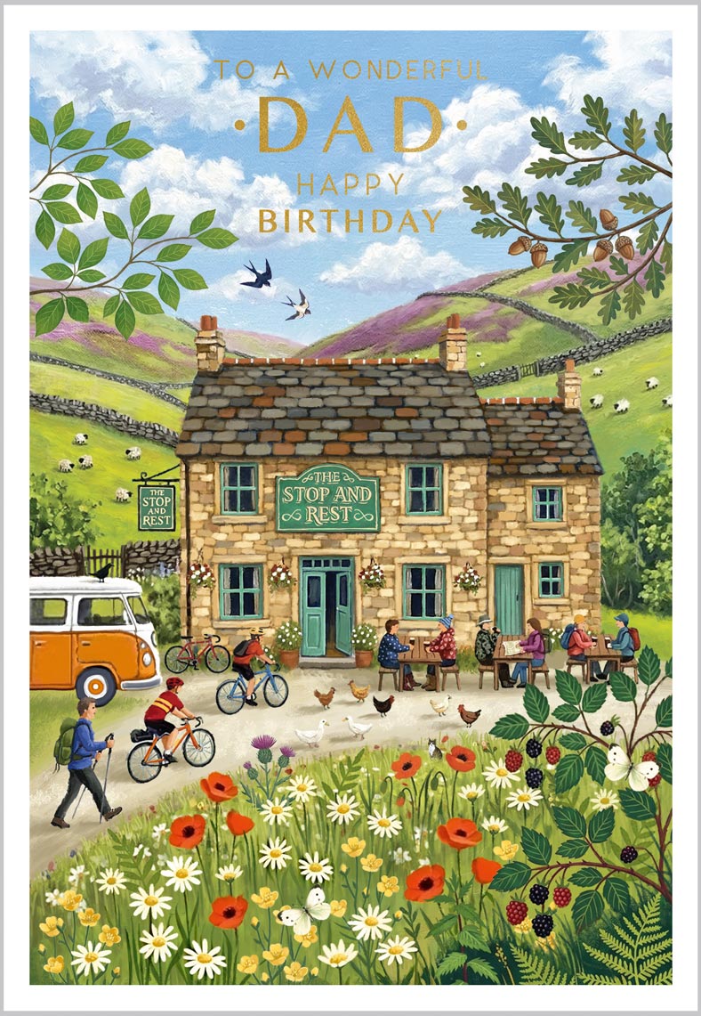 Dad Birthday Illustrated Pub Scene