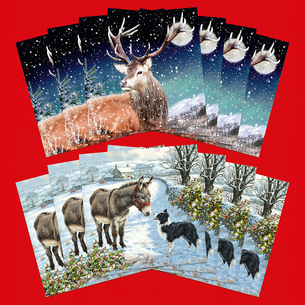 Festive Animals | 12 Christmas Cards, 2 Designs