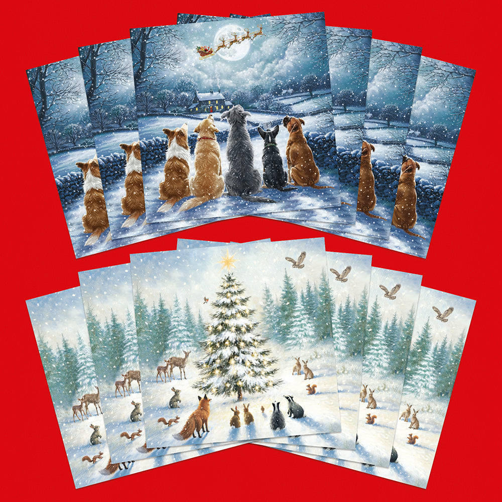 Festive Dogs | 12 Christmas Cards, 2 Designs